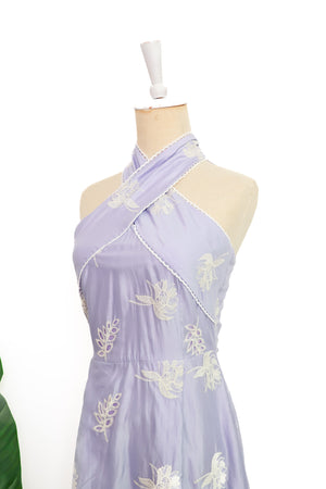 Rhea Halter Dress - Lilac Embroidery (BACKORDER)