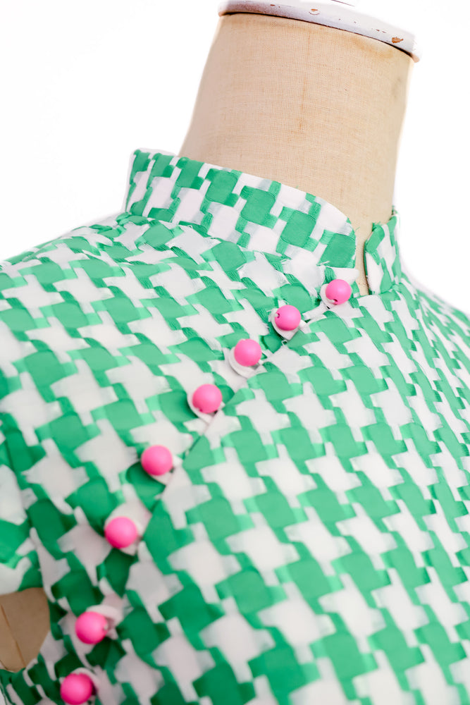 Riddle Houndstooth Skirt Set - Green/Black-White