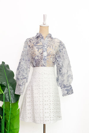 Queenie Organza Shirt - Dusty-Blue / Rose-Pink