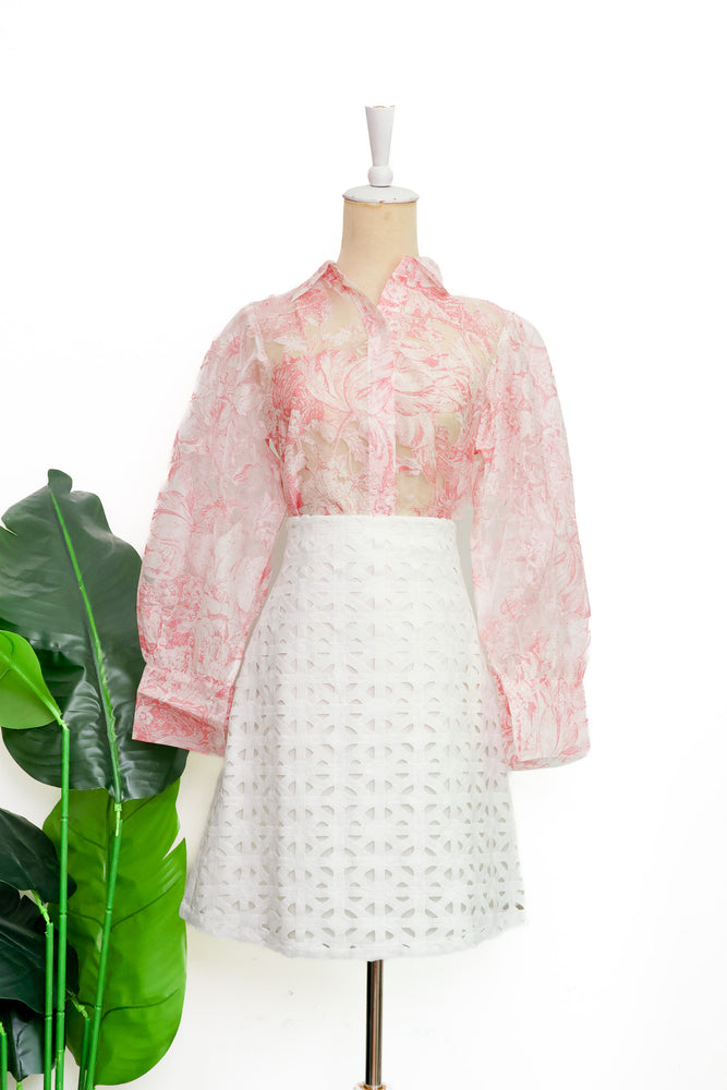 Queenie Organza Shirt - Dusty-Blue / Rose-Pink