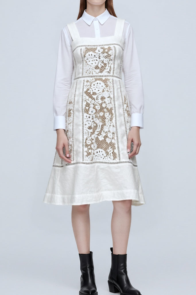 Adele Lace Dress - White / Navy