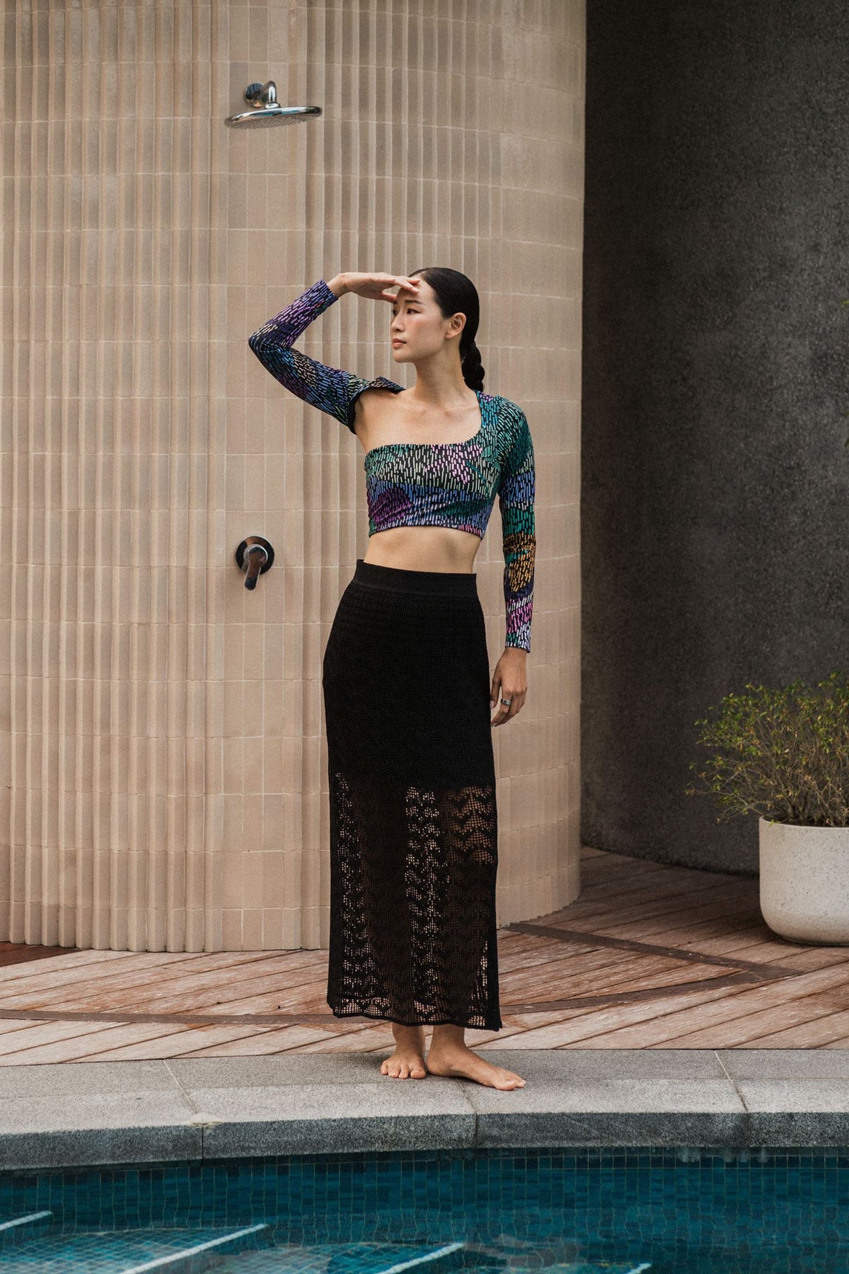 Coastline Crotchet Skirt - Cream / Black / Plum