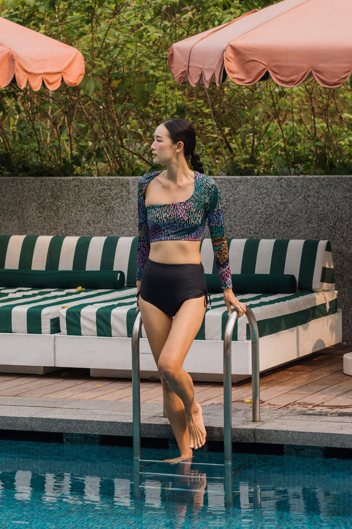 High Tide Swim Bottoms - Abstract Botanical / Black