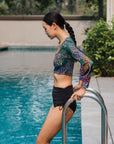 Make Wave Swim Top - Abstract Botanical / Black