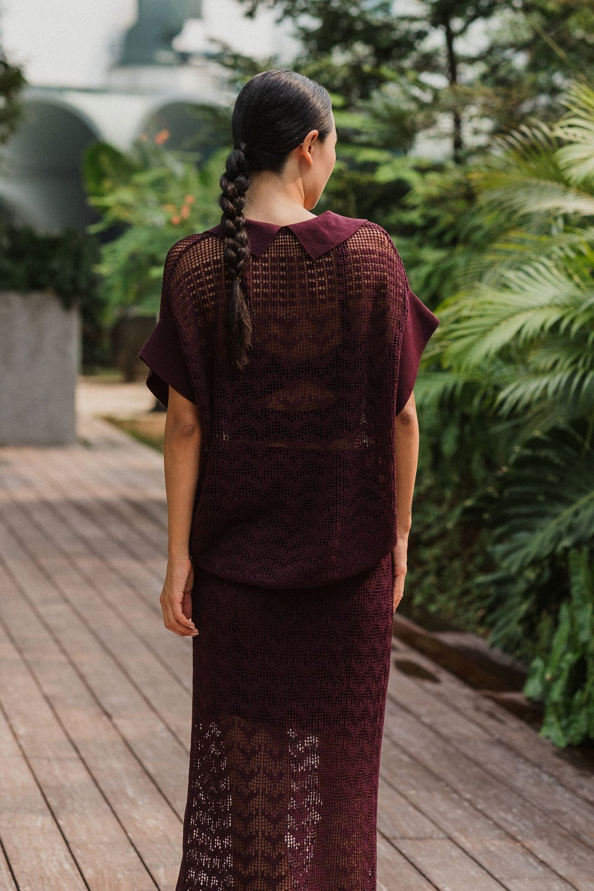 Coastline Crotchet Top - Cream / Black / Plum