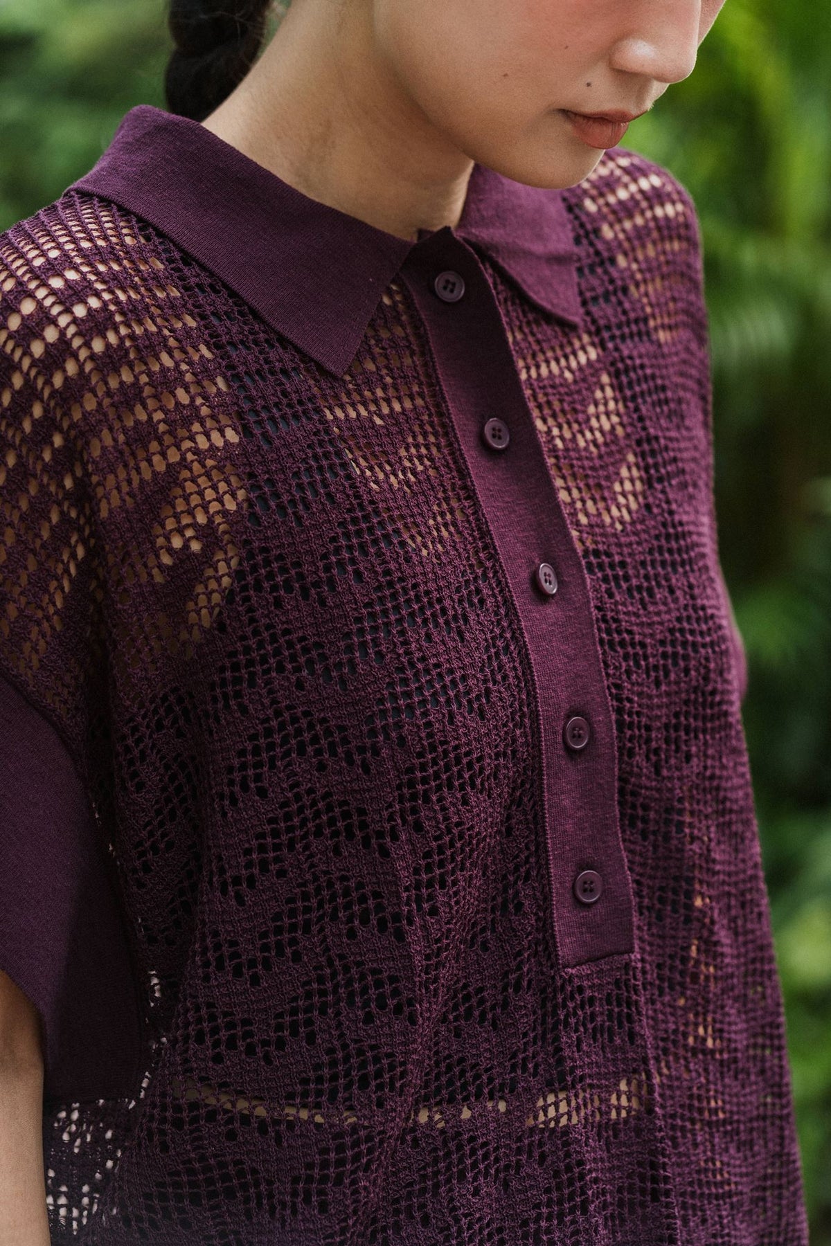 Coastline Crotchet Top - Cream / Black / Plum