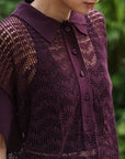 Coastline Crotchet Top - Cream / Black / Plum