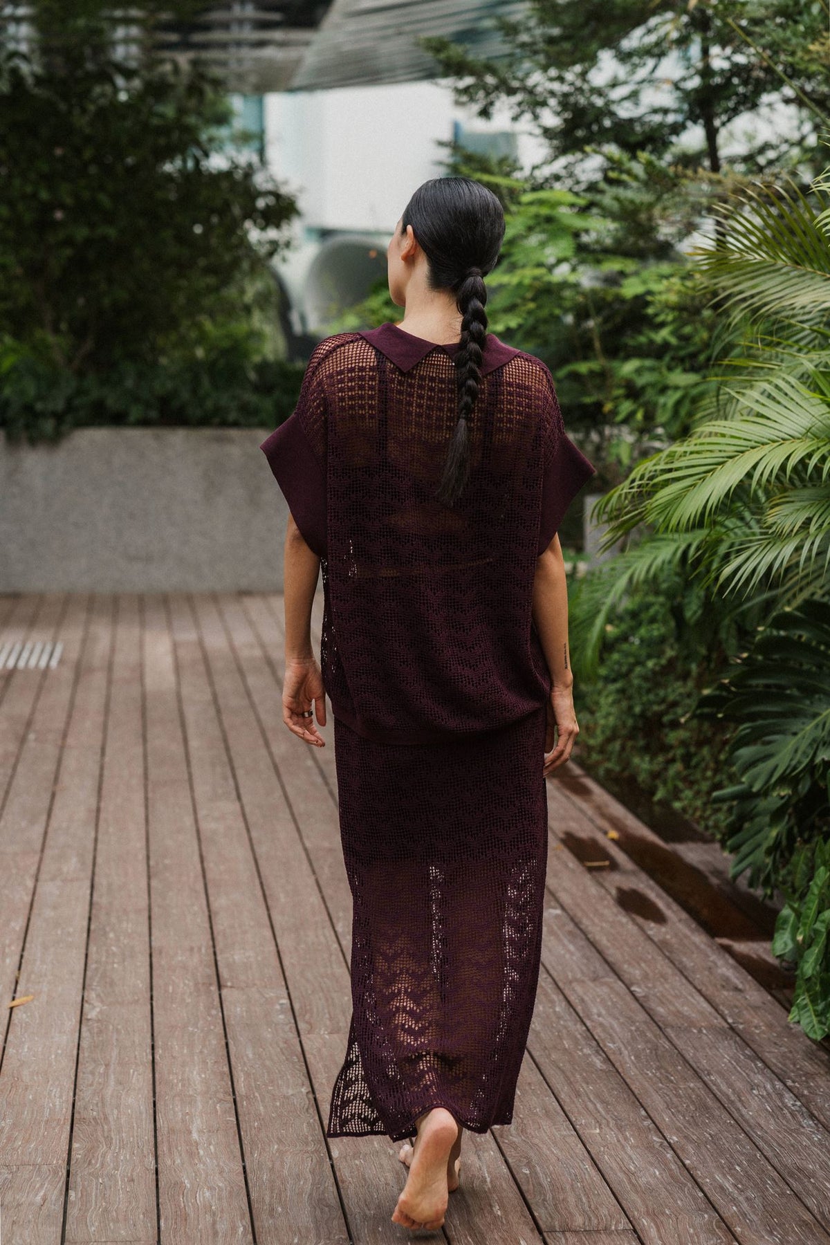 Coastline Crotchet Skirt - Cream / Black / Plum