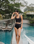 24/7 Swim Top - Abstract Botanical / Black