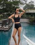 High Tide Swim Bottoms - Abstract Botanical / Black