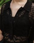 Coastline Crotchet Top - Cream / Black / Plum