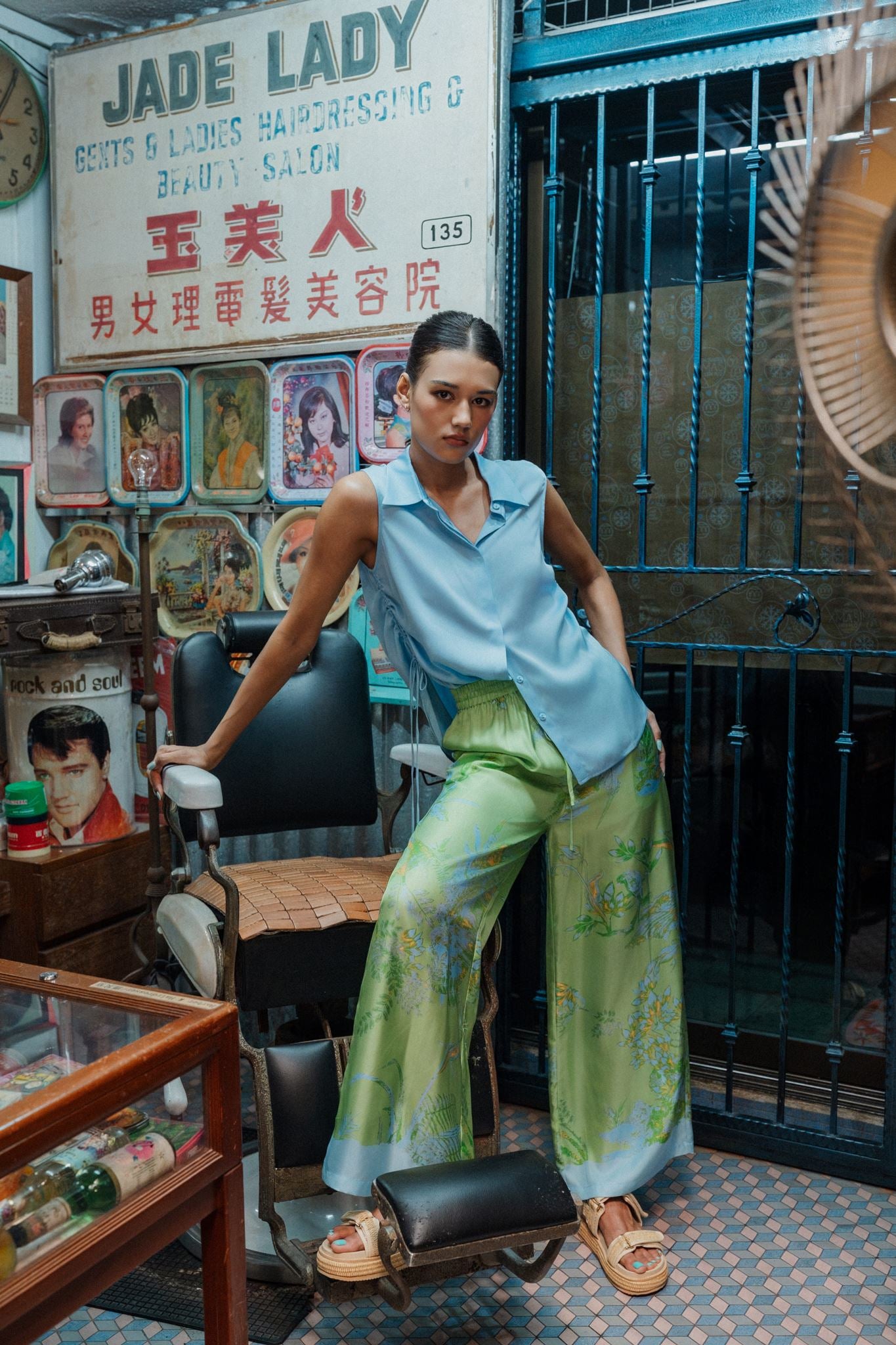 Fern Forest Silk Pants - Green / Lilac
