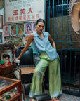 Fern Forest Silk Pants - Green / Lilac