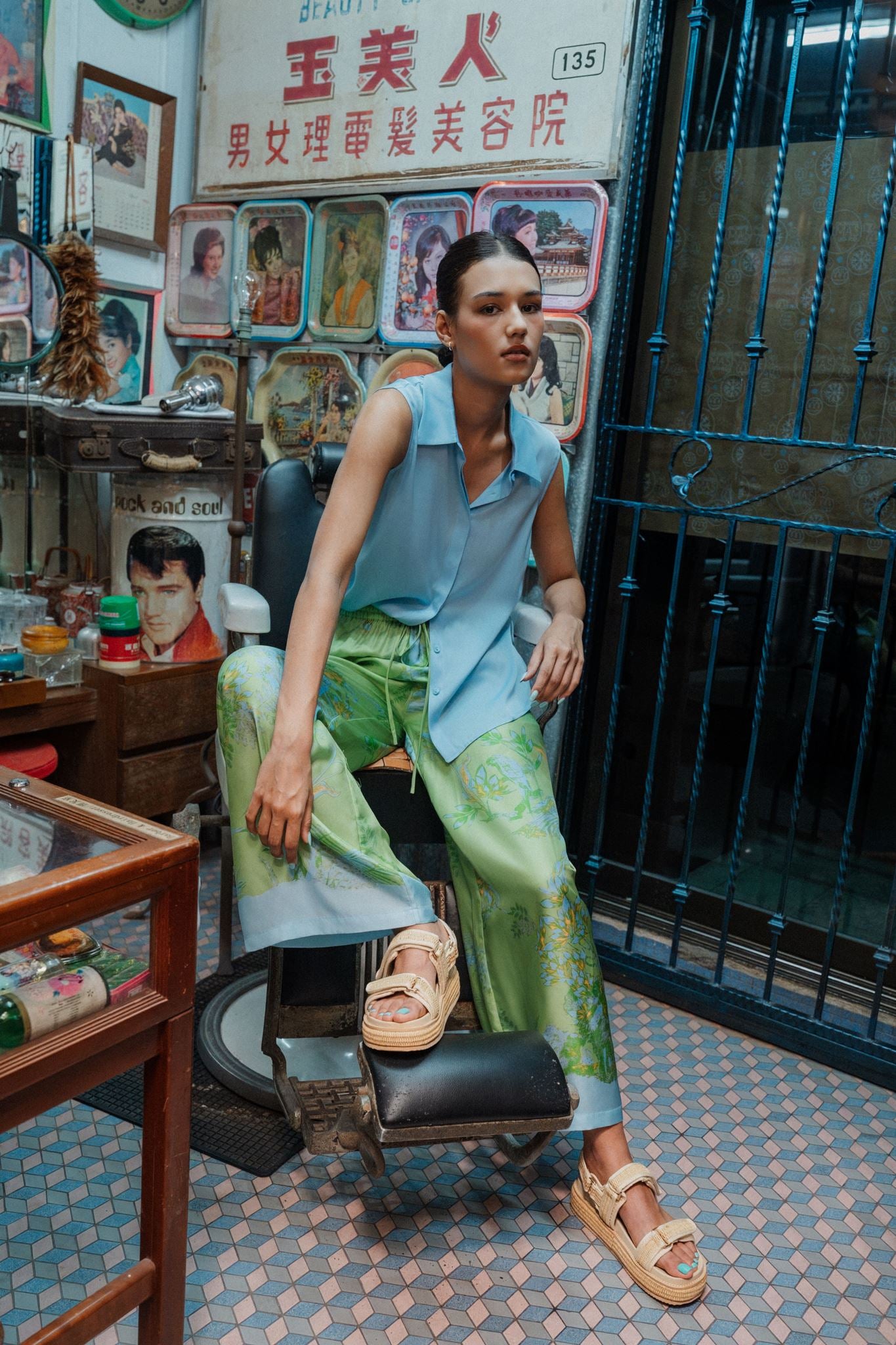Fern Forest Silk Pants - Green / Lilac