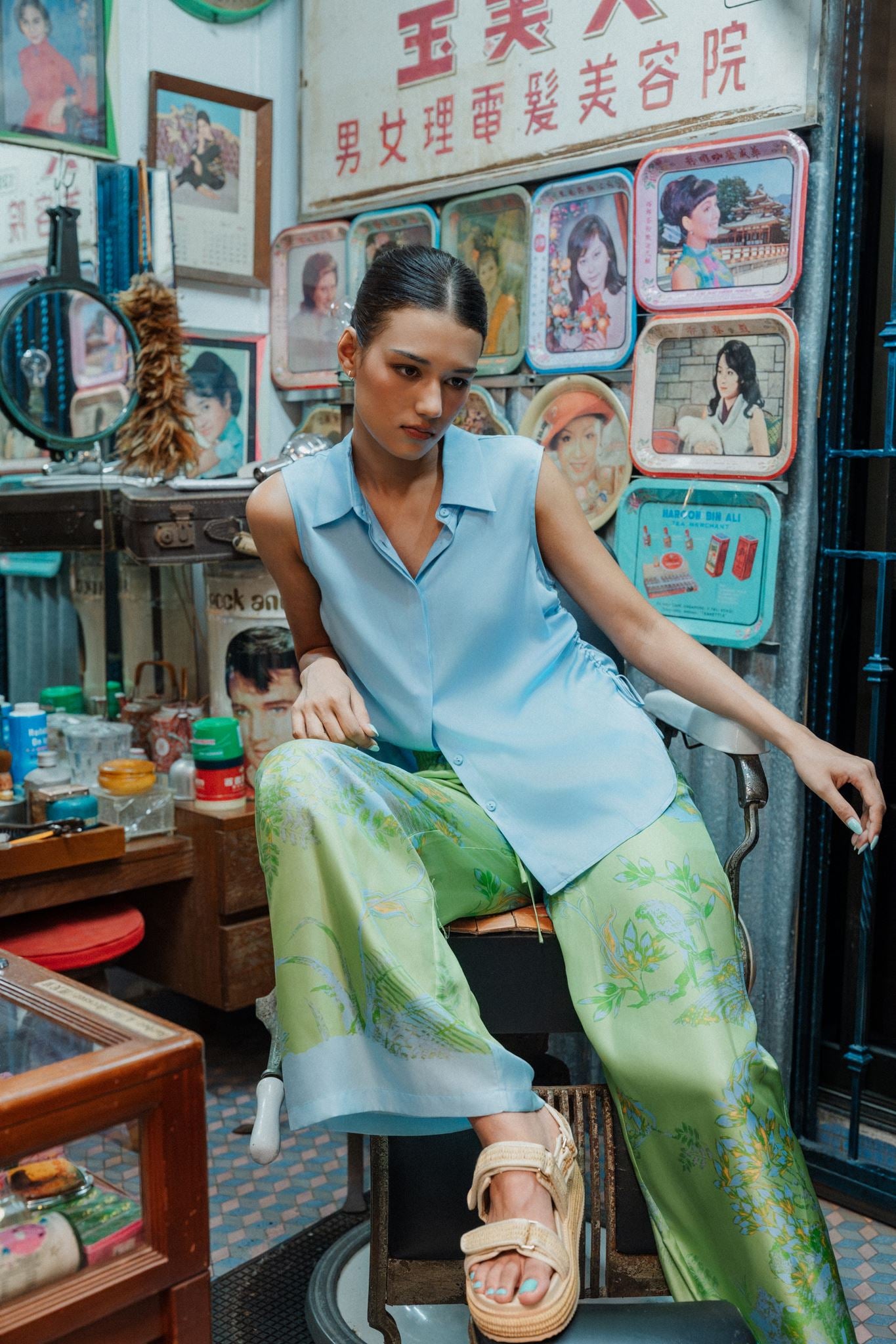 Fern Forest Silk Pants - Green / Lilac