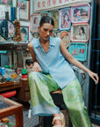 Fern Forest Silk Pants - Green / Lilac