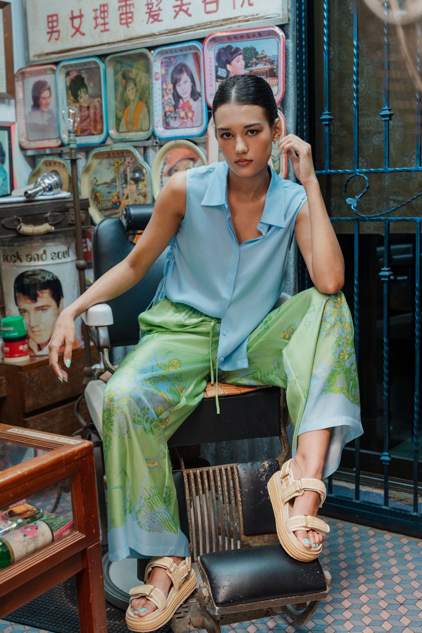 Fern Forest Silk Pants - Green / Lilac