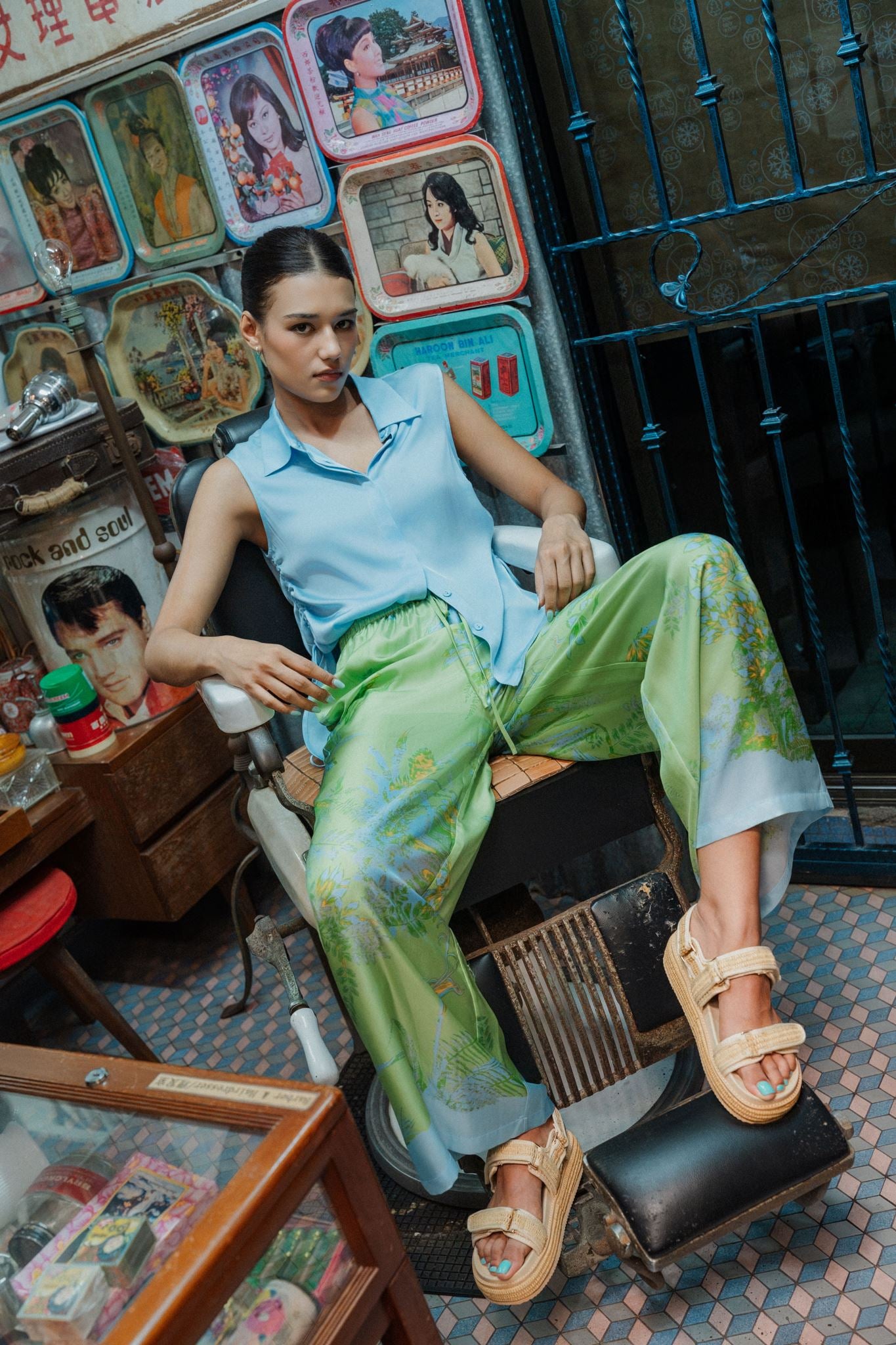 Fern Forest Silk Pants - Green / Lilac