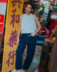 Scalloped Everyday Barrel Jeans - Dark Denim / Light Denim