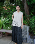 Sayang Embroidery Skirt - White / Midnight Blue