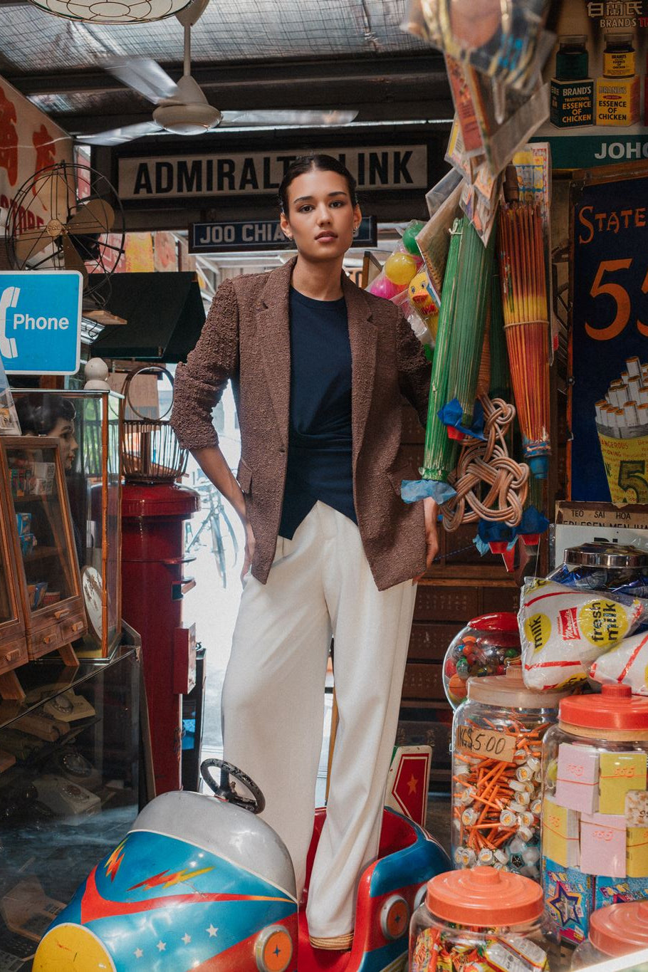 Duxton Silk Blazer - Navy / Brown