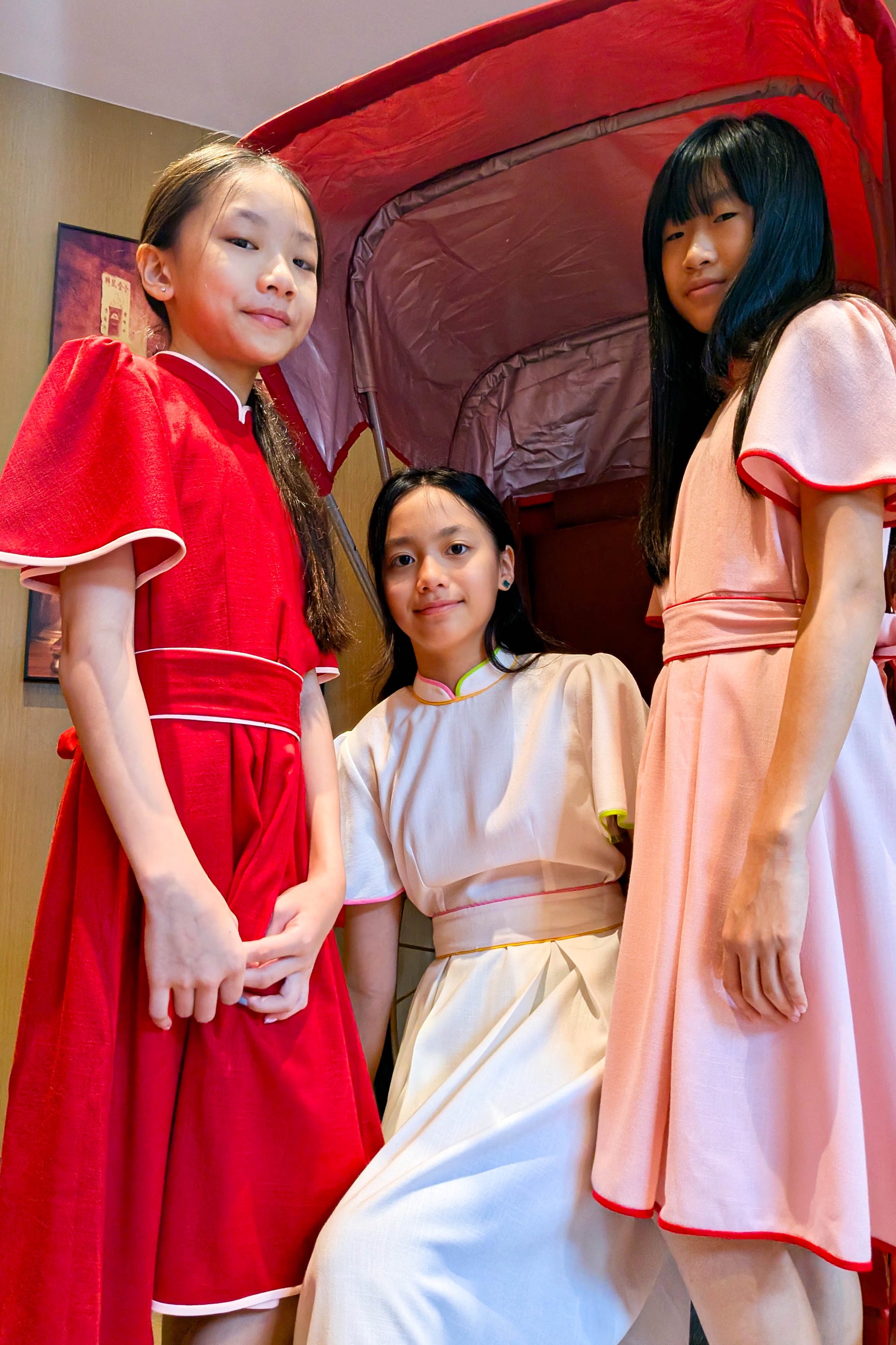 Lil' Signature Cheongsam - White / Pink / Red