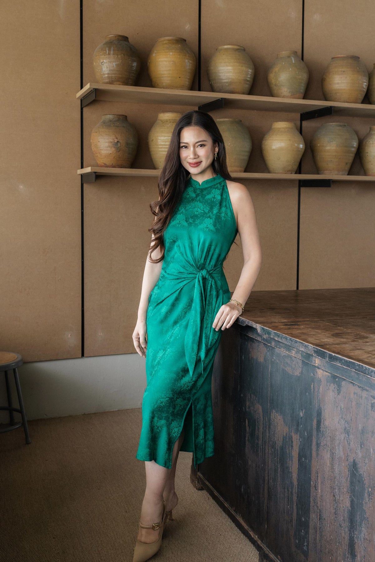 Seri Sarong Cheongsam- Emerald Damask