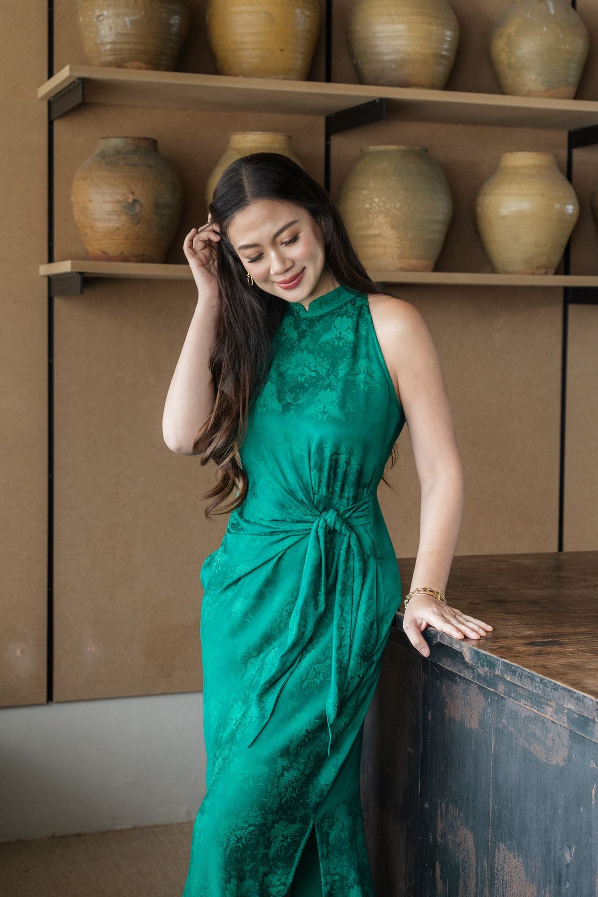Seri Sarong Cheongsam- Emerald Damask