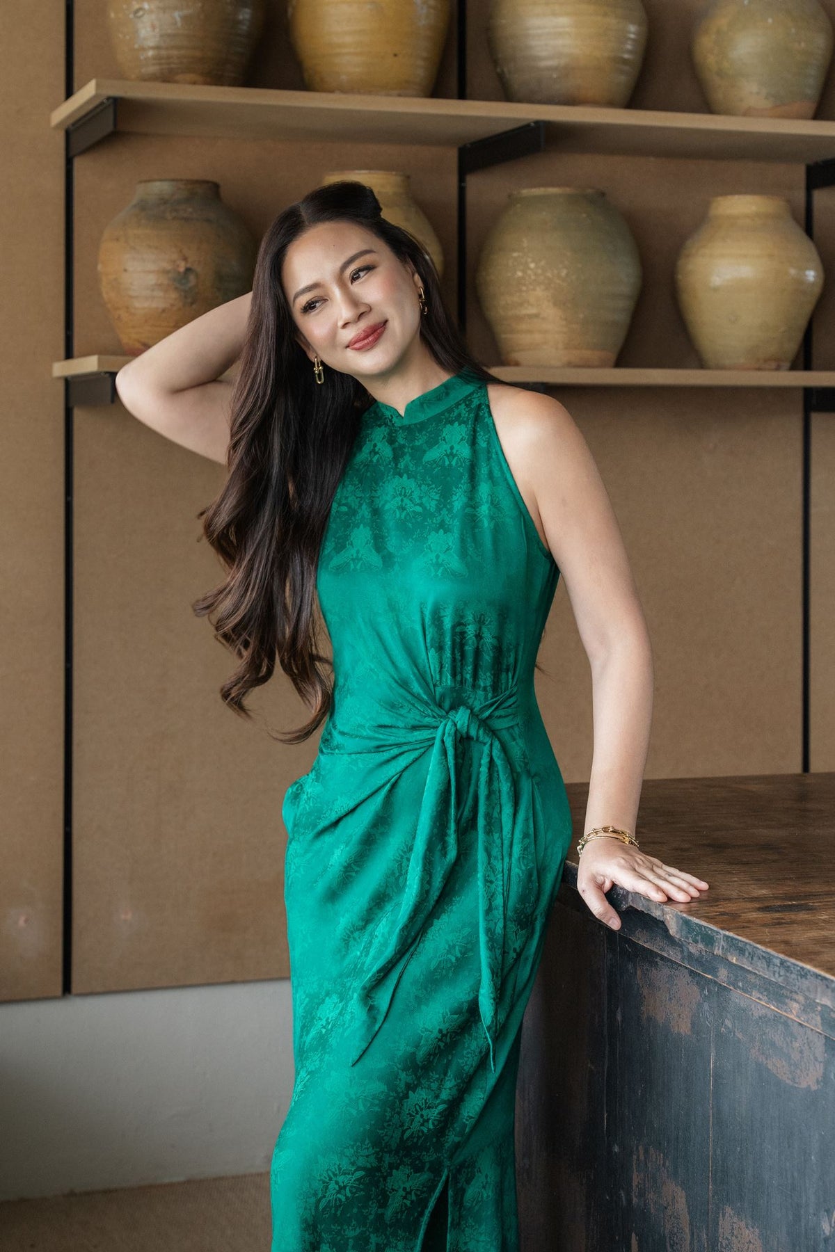 Seri Sarong Cheongsam- Emerald Damask