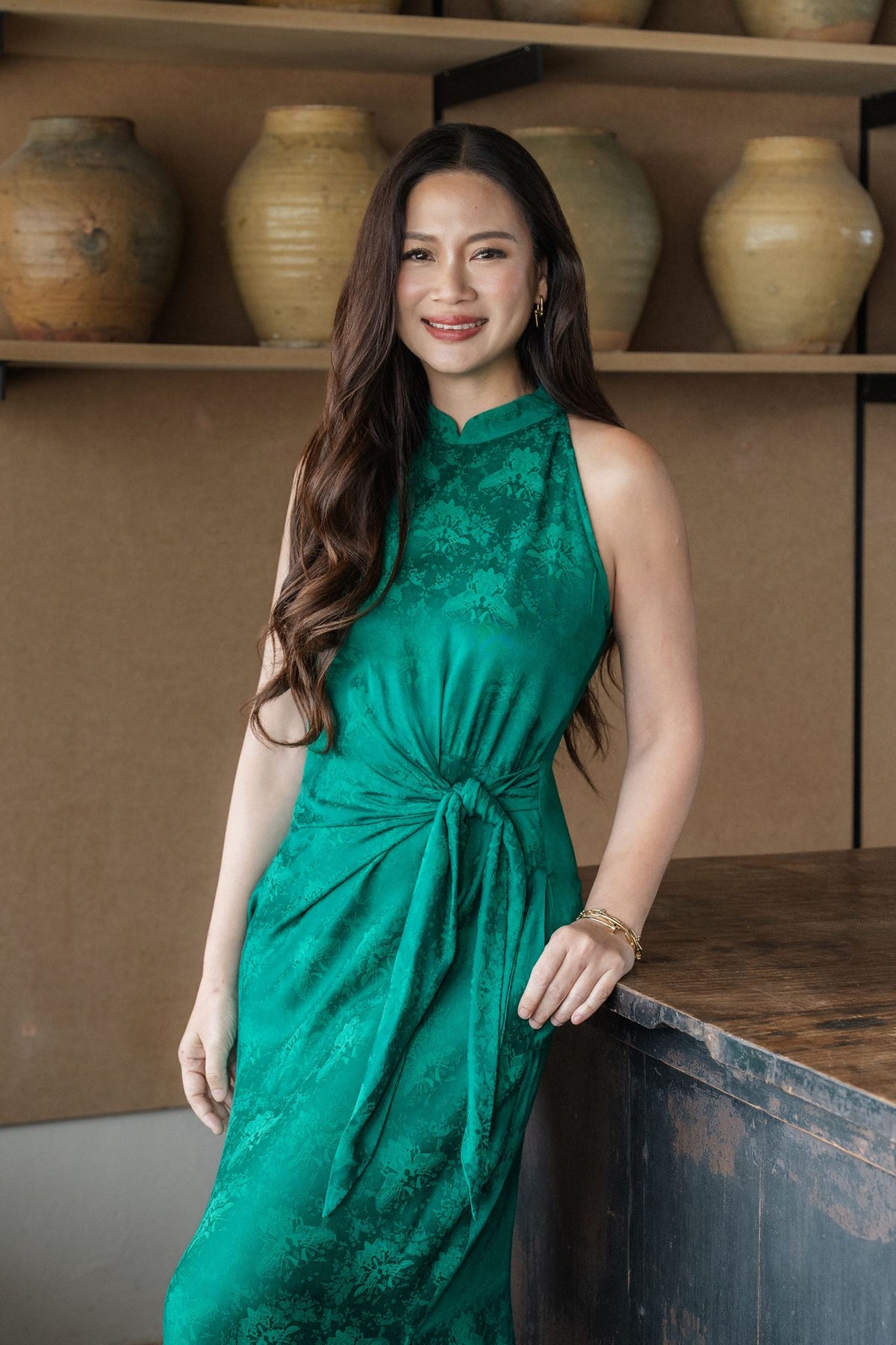 Seri Sarong Cheongsam- Emerald Damask