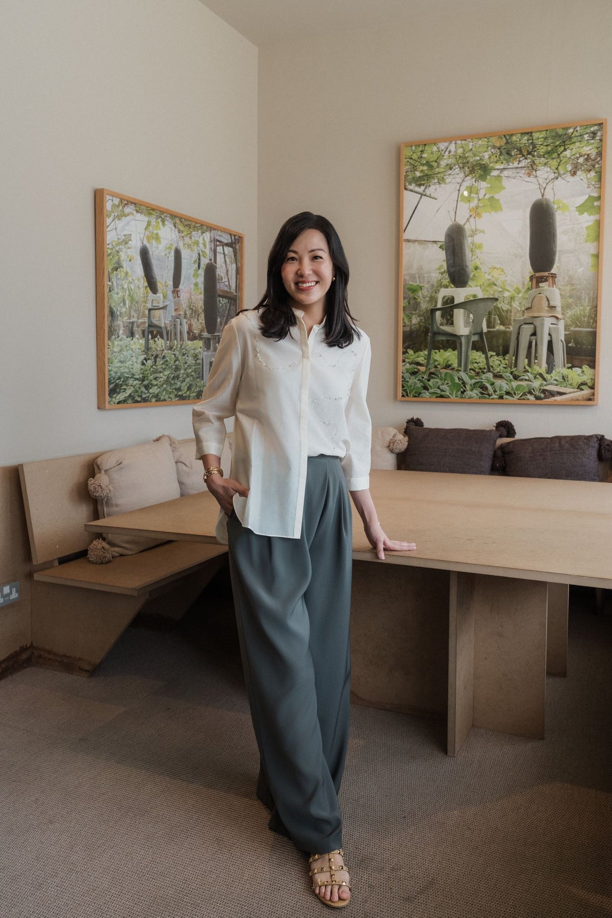 Origami Tailored Pants - Beige / Olive