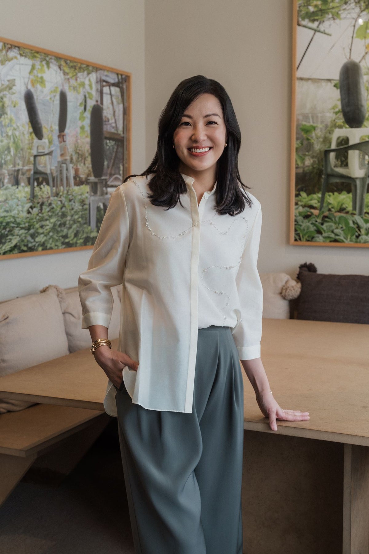 Origami Tailored Pants - Beige / Olive