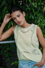 Elly Embroidered Tank - White / Lime Spritz