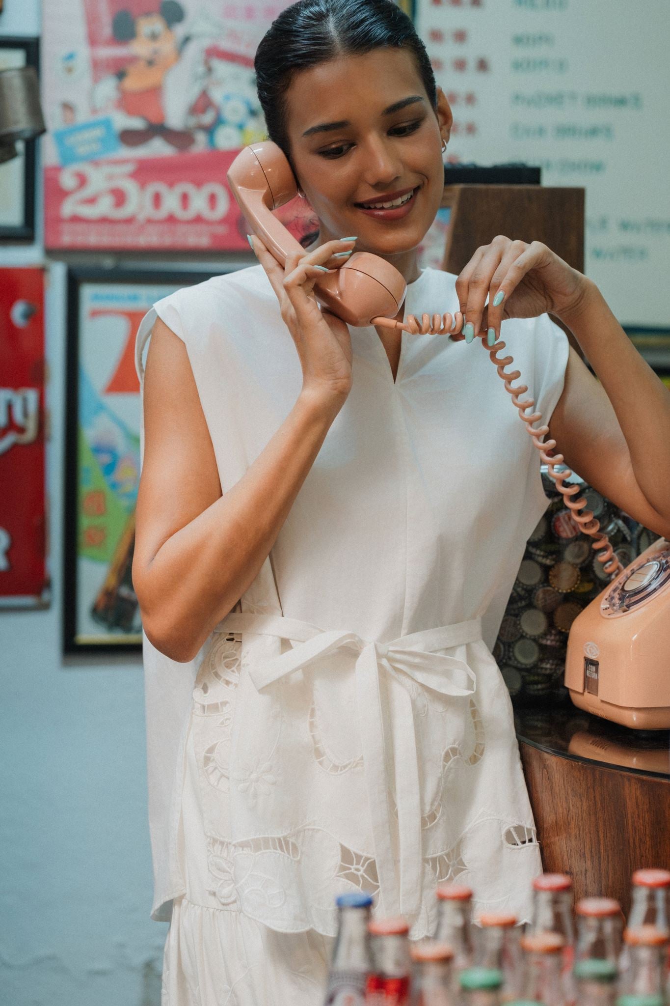 Sayang Embroidery Tie Top - White / Midnight Blue