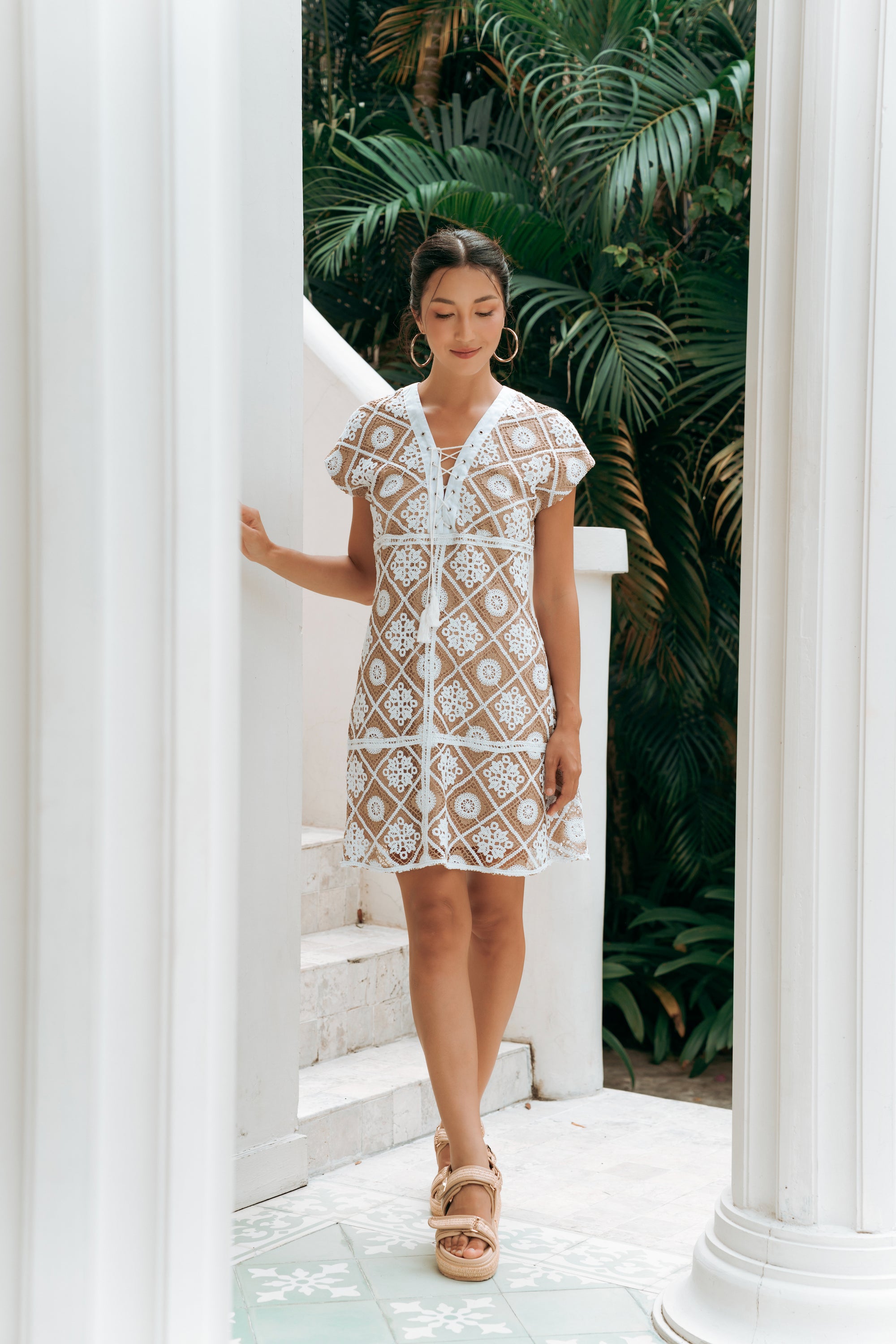 crochet dress ibiza Ibiza Crochet Floral Mini Dress - Ivory
