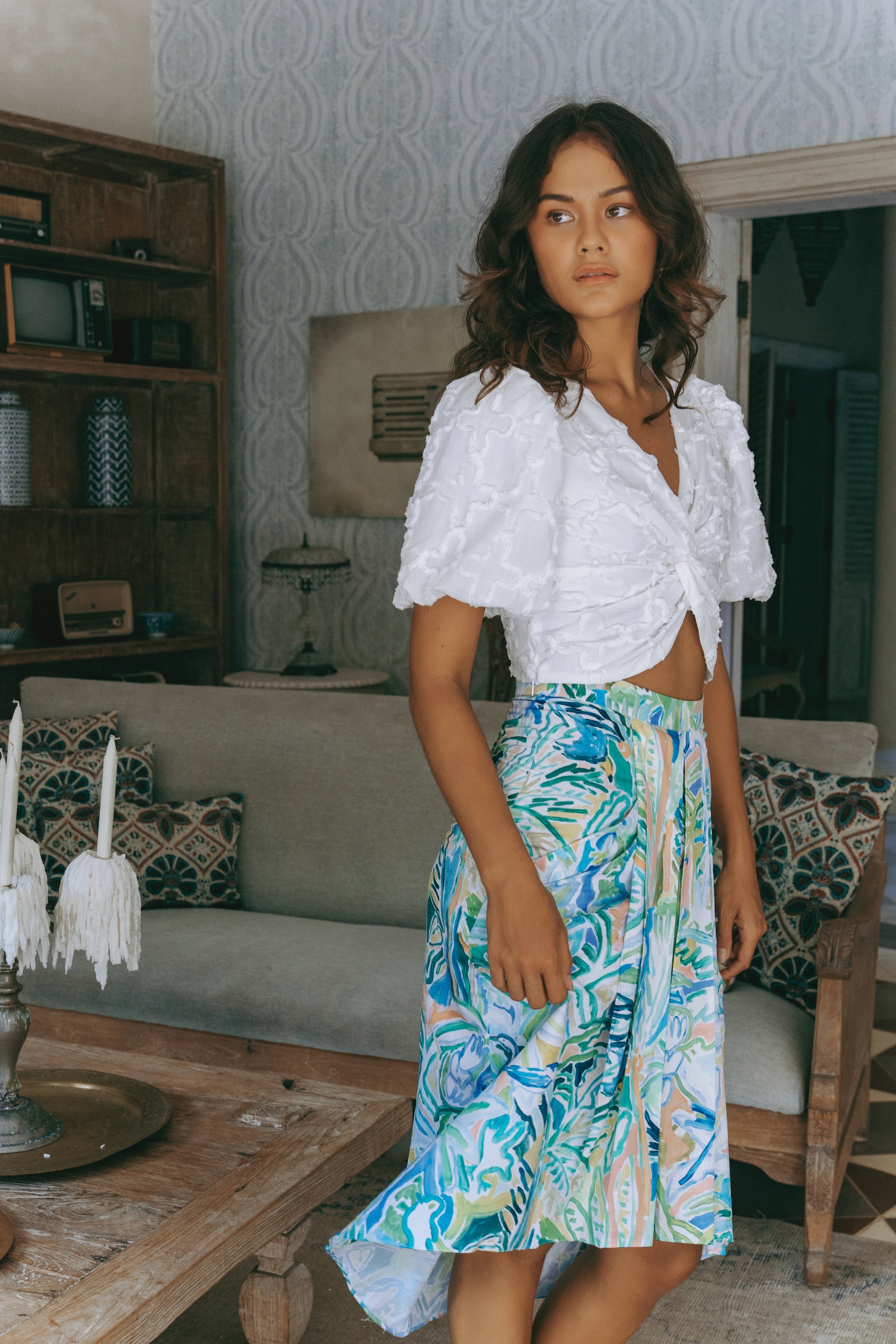 Tamara Reversible Crop Top - Textured Quatrefoil