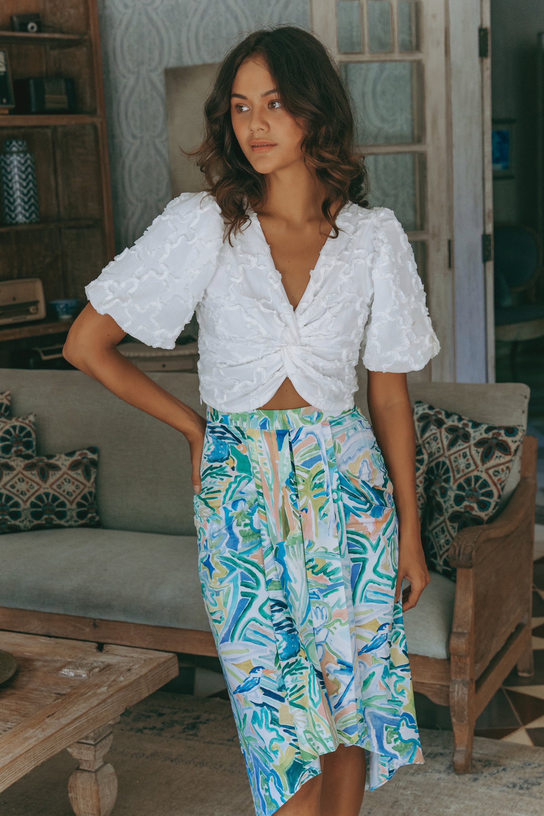 Tamara Reversible Crop Top - Textured Quatrefoil