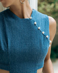 Signature Cut-Out Midi Cheongsam - Light Denim (BACKORDER)