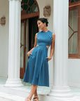 Signature Cut-Out Midi Cheongsam - Light Denim (BACKORDER)