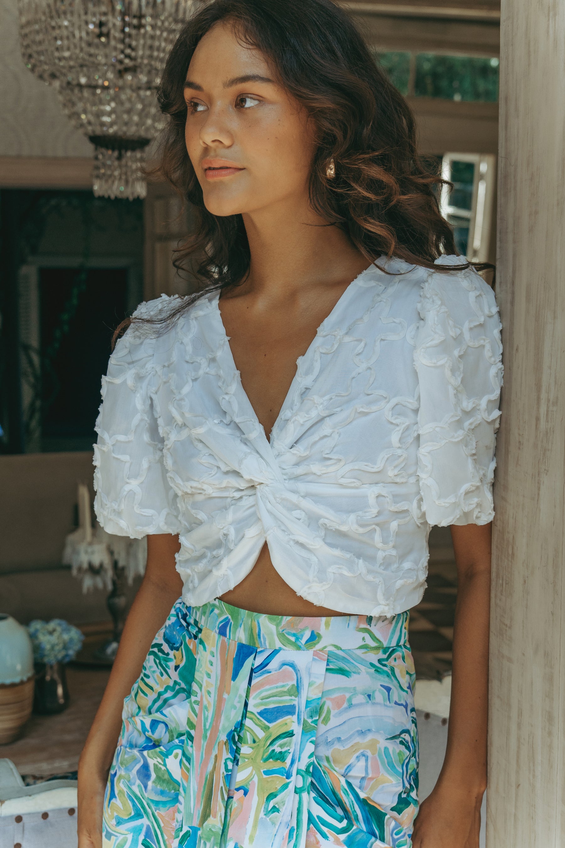 Tamara Reversible Crop Top - Textured Quatrefoil