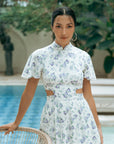 Signature Cut-Out Midi Cheongsam with Sleeves - Provence