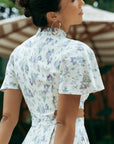 Signature Cut-Out Midi Cheongsam with Sleeves - Provence
