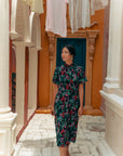Jayne Retro Cheongsam - Teal / Moonlit Florals