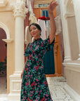 Jayne Retro Cheongsam - Teal / Moonlit Florals