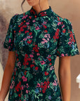 Jayne Retro Cheongsam - Teal / Moonlit Florals
