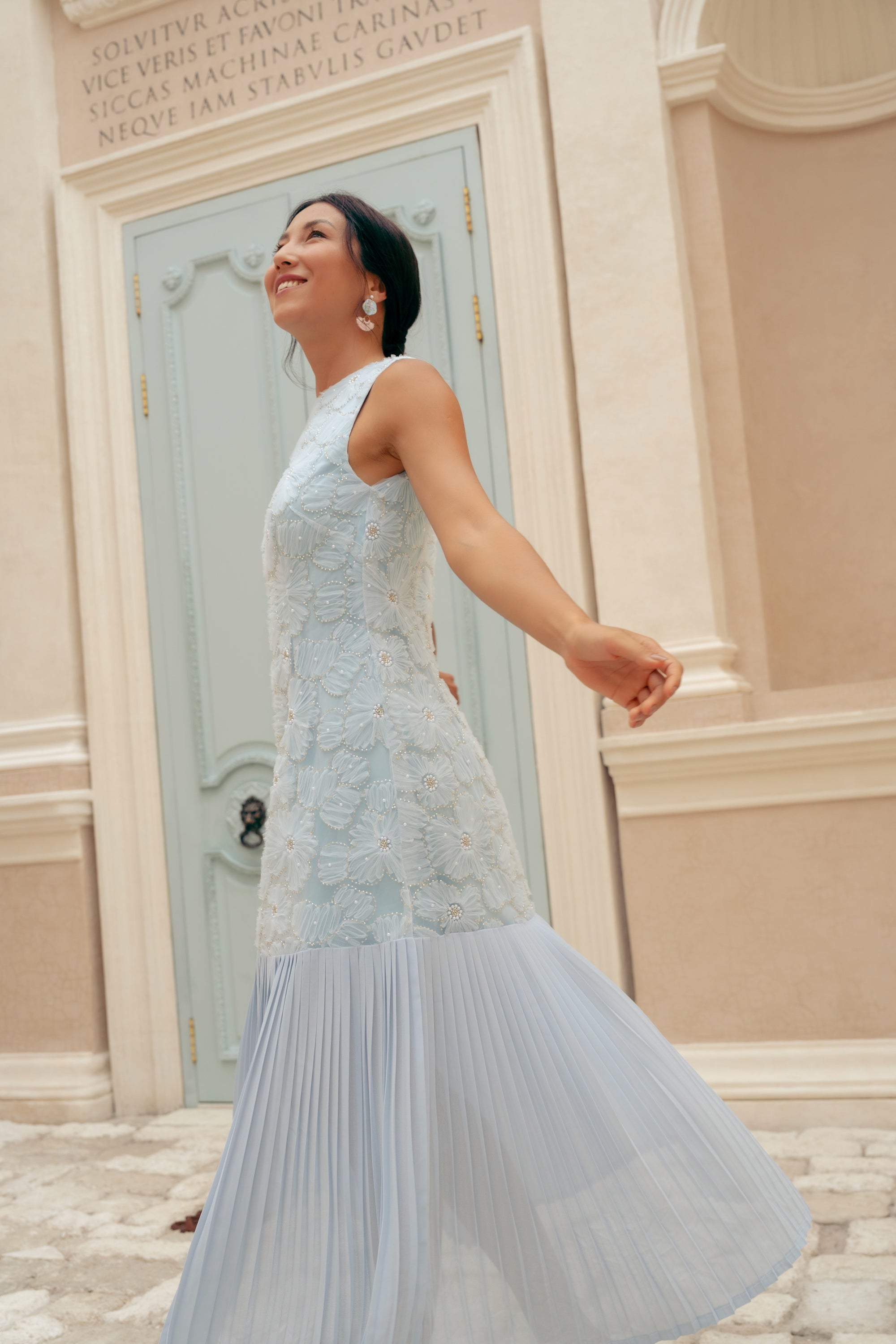 Levia Drop Waisted Maxi Dress - Baby Blue / Blush Pink 12 / Blue Floral ( Pre-order ) Levia Drop Waisted Maxi Dress - Baby Blue / Blush Pink 12 / Blue Floral ( Pre-order )