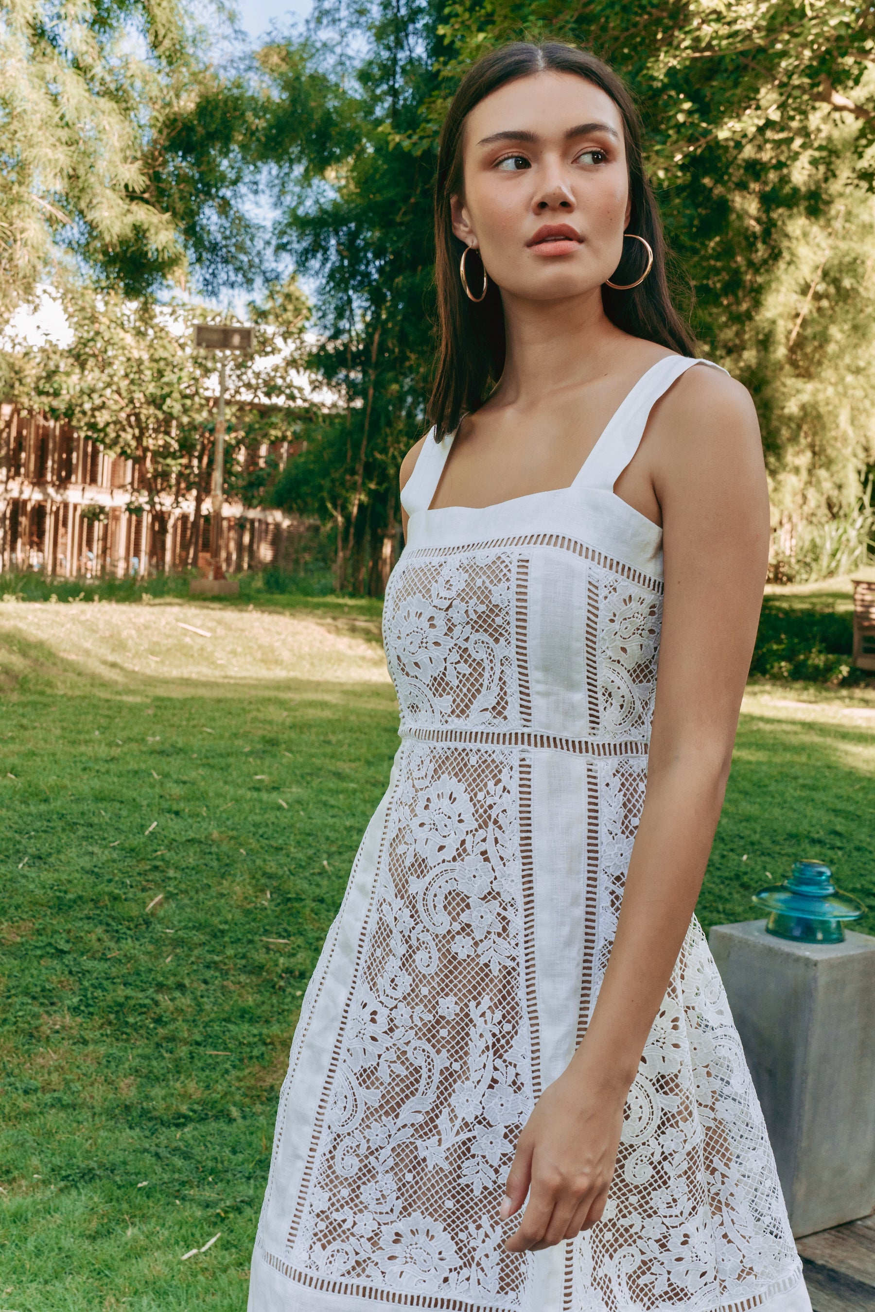 Adele Lace Dress - White / Navy