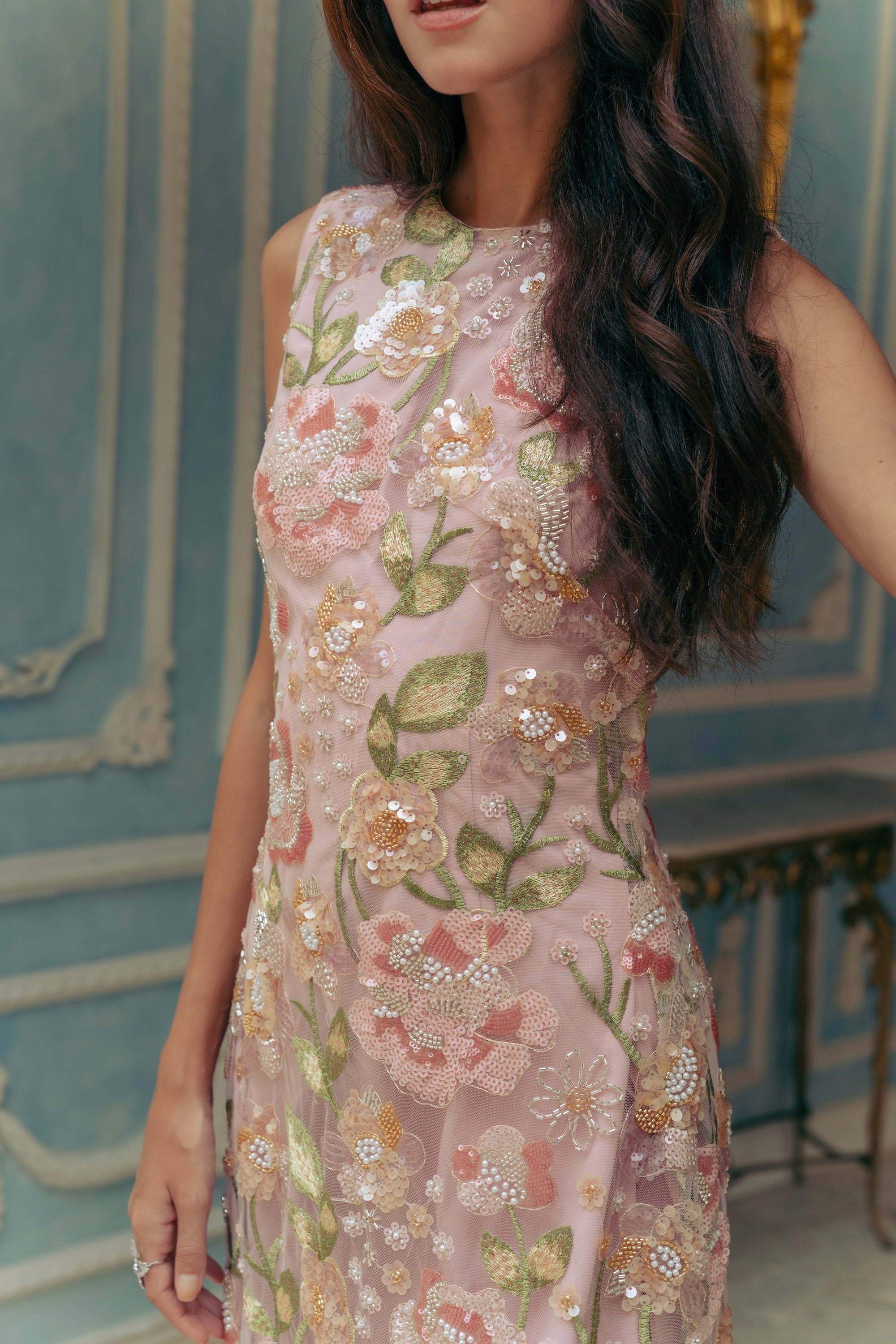 Levia Drop Waisted Maxi Dress - Baby Blue / Blush Pink