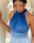 Selma Pleated Maxi Dress – Ombre Blue