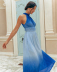 Selma Pleated Maxi Dress – Ombre Blue